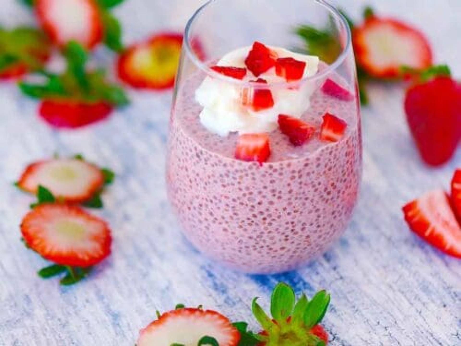 Strawberries and Cream Chia Protein Pudding