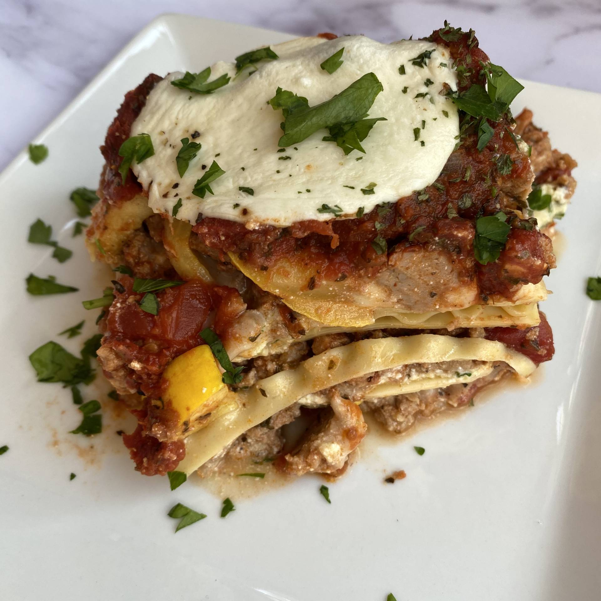 GF Veggie Loaded Turkey Lasagna with Zucchini Noodles
