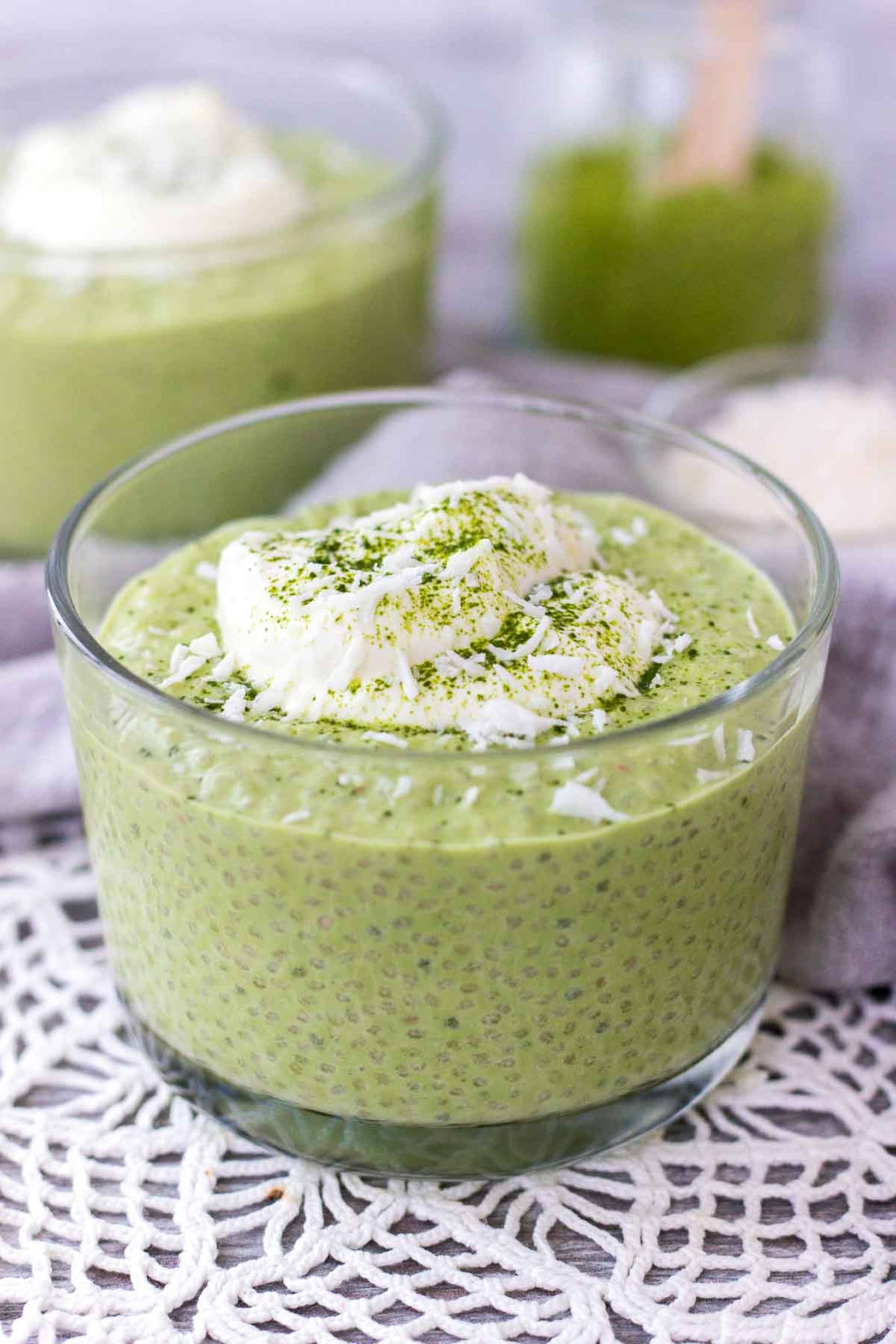 Vanilla Bean Matcha Chia Protein Pudding